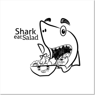 shark eating salad Posters and Art